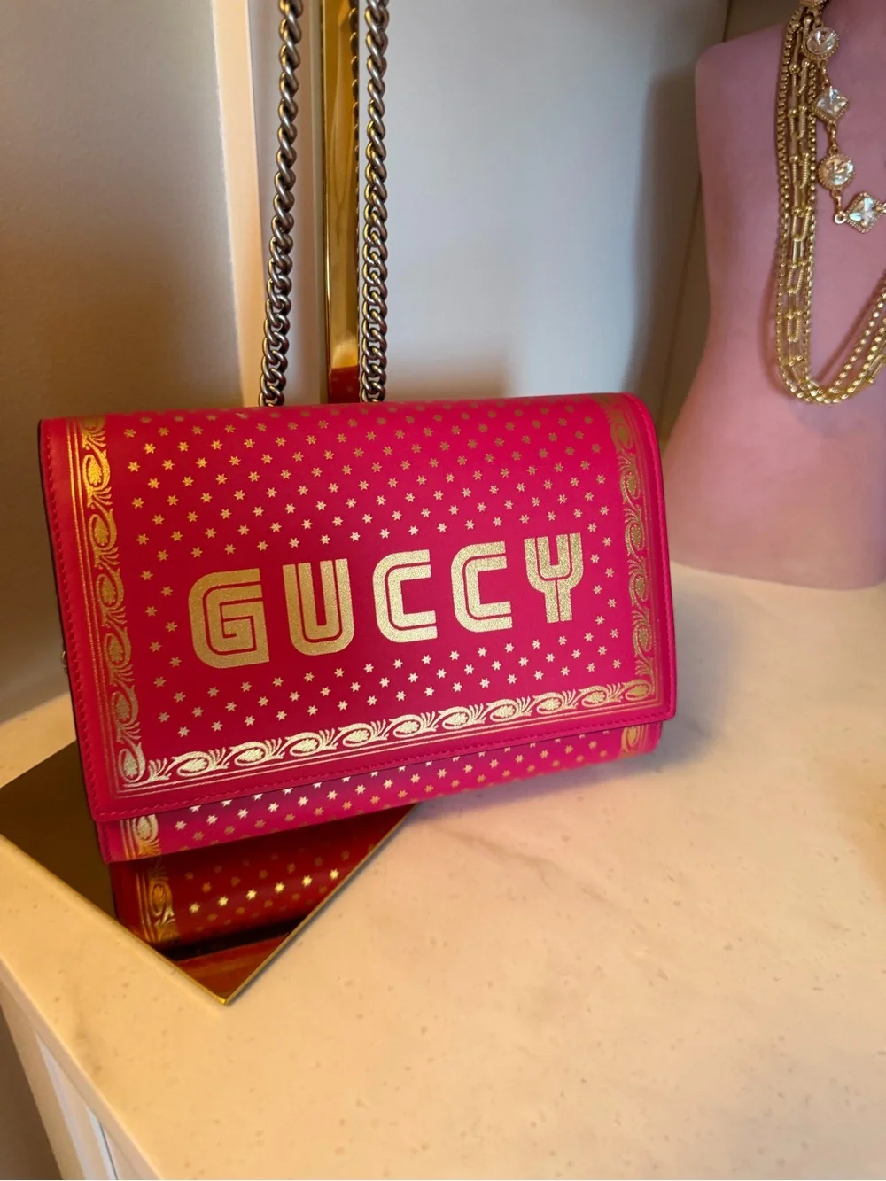 Pink Guccy X Sega Gold Star Crossbody Bag